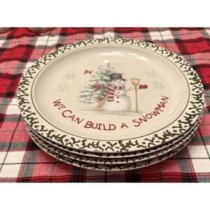 We Can Build a Snowman Stoneware Dinner Plates 10-1/4" Lot Of 4 Christmas EUC